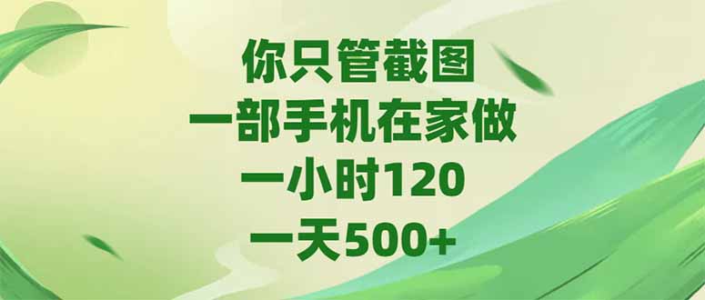 你只管截图，一部手机在家做，一小时120，-天500+-轻创星球网