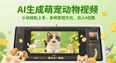 AI生成萌宠动物视频，小白轻松上手，多种变现方式，日入4位数-轻创星球网