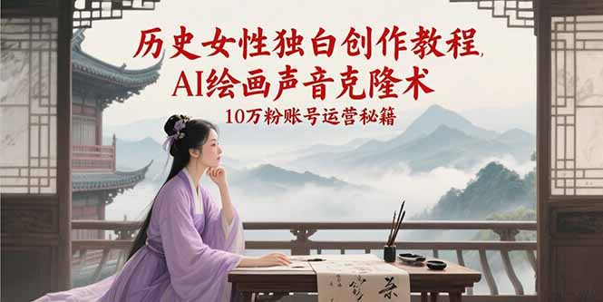 历史女性独白创作教程，AI绘画声音克隆术，10万粉账号运营秘籍-轻创星球网