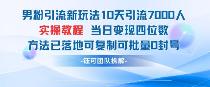 男粉引流新玩法10天引流7000人当日变现四位数可复制可批量0封号-轻创星球网