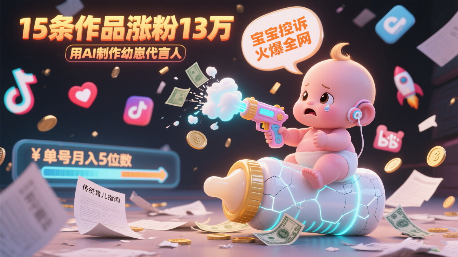 用AI制作幼崽代言人，宝宝的控诉火爆全网，15条作品涨粉13万，单号月入5位数实操教程-轻创星球网