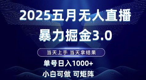 2025五月无人直播暴力掘金3.0，当天上手，当天拿结果，单号日入1k+小白可做可矩阵【揭秘】-轻创星球网