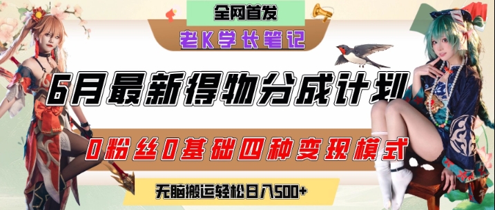 6月份最新得物创作者分成计划2.0玩法，0粉丝0基础四种模式变现，从隐蔽渠道无脑搬运，日入2张-轻创星球网