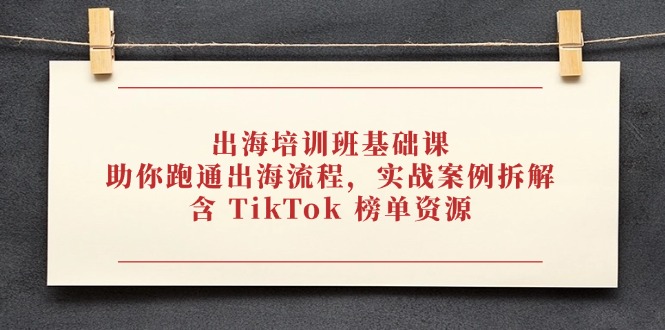 出海培训班基础课，助你跑通出海流程，实战案例拆解，含 TikTok 榜单资源-轻创星球网