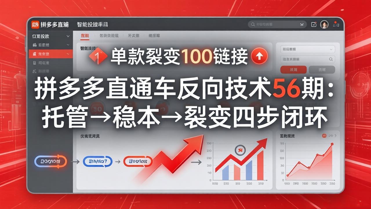 拼多多直通车反向技术56期：托管→稳本→裂变四步闭环，单款裂变100链接抢占核心流量-轻创星球网