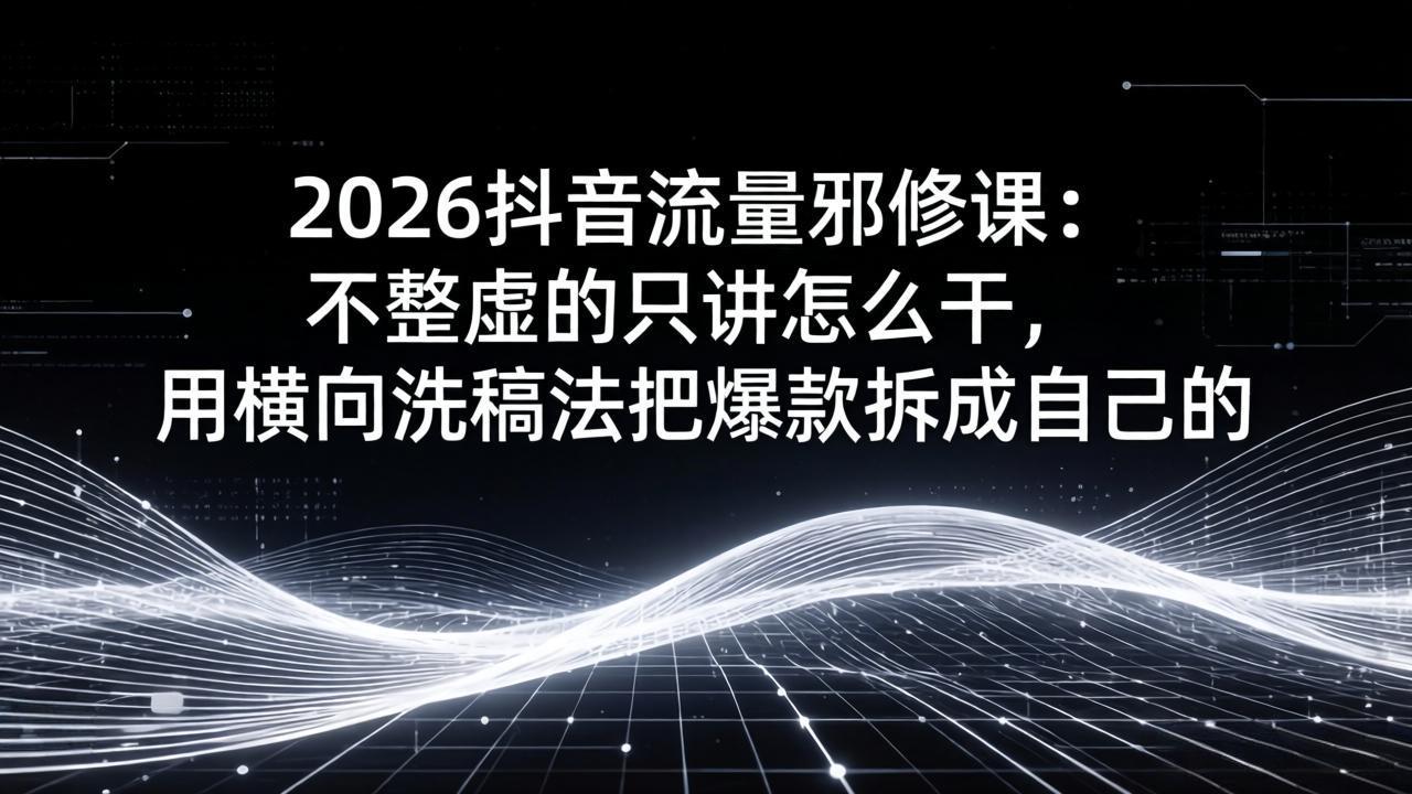 2026抖音流量邪修课：不整虚的只讲怎么干，用横向洗稿法把爆款拆成自己的-轻创星球网