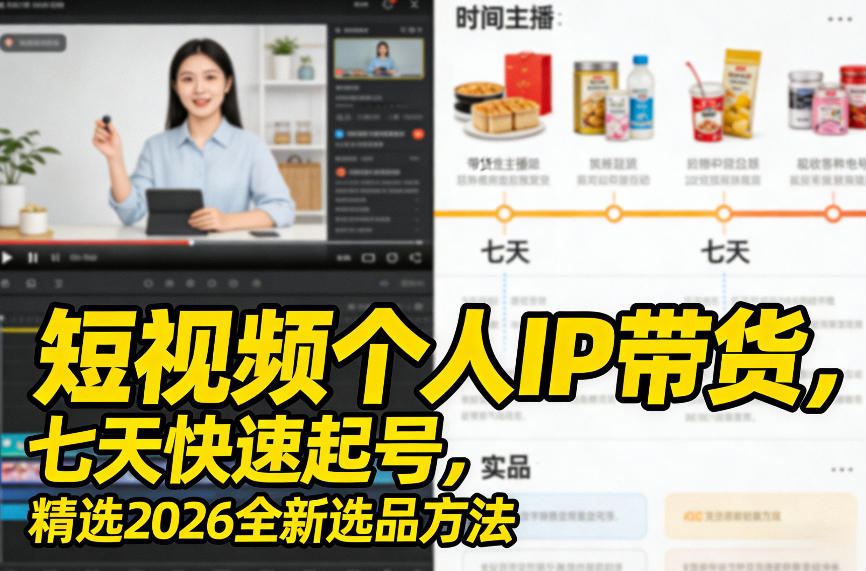 短视频个人IP带货，七天快速起号，精选2026全新选品方法-轻创星球网