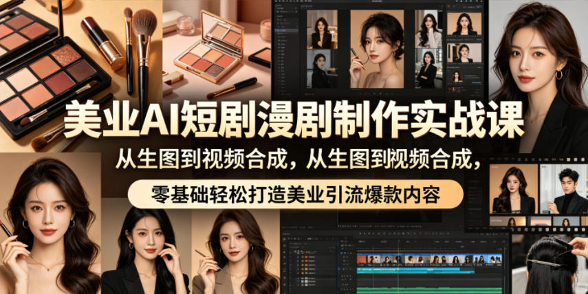 美业AI短剧漫剧制作实战课,从生图到视频合成,零基础轻松打造美业引流爆款内容