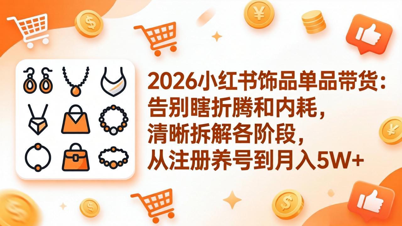 2026小红书饰品单品带货：告别瞎折腾和内耗，清晰拆解各阶段，从注册养号到月入5W+-轻创星球网