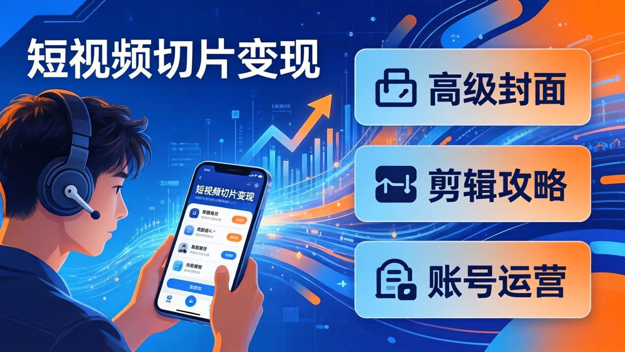 短视频切片变现速成班2.0：高级封面+剪辑攻略+账号运营，0基础小白快速入局副业-轻创星球网