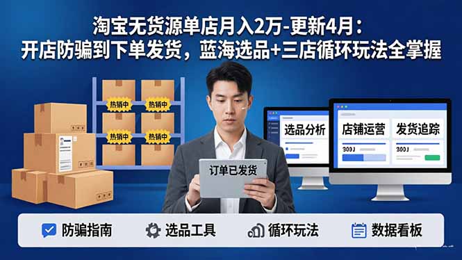 淘宝无货源5.0单店月入2万-更新4月：开店防骗到下单发货，蓝海选品+三店循环玩法全掌握-轻创星球网