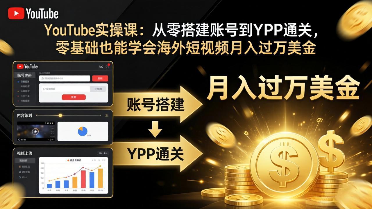 YouTube实操课：从零搭建账号到YPP通关，零基础也能学会海外短视频月入过万美金-轻创星球网
