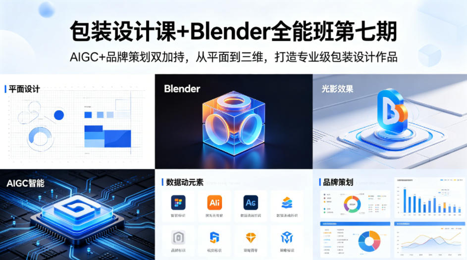 包装设计课+Blender全能班第七期，AIGC+品牌策划双加持，从平面到三维，打造专业级包装设计作品-轻创星球网