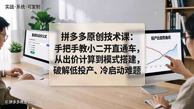拼多多原创技术课：手把手教小二开直通车，从出价计算到模式搭建，破解低投产、冷启动难题-轻创星球网