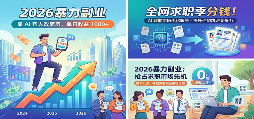 2026暴力副业：靠AI帮人改简历，单日收益1000+，全网求职季分钱-轻创星球网