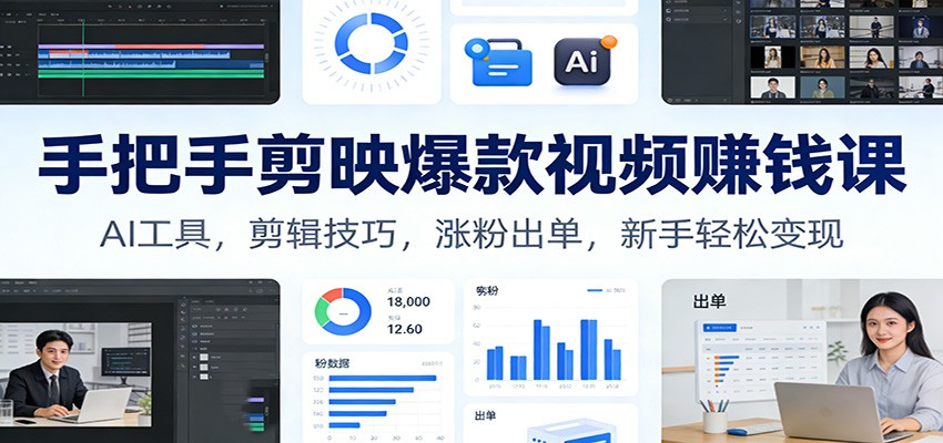 手把手剪映爆款视频赚钱课：AI工具，剪辑技巧，涨粉出单，新手轻松变现-轻创星球网