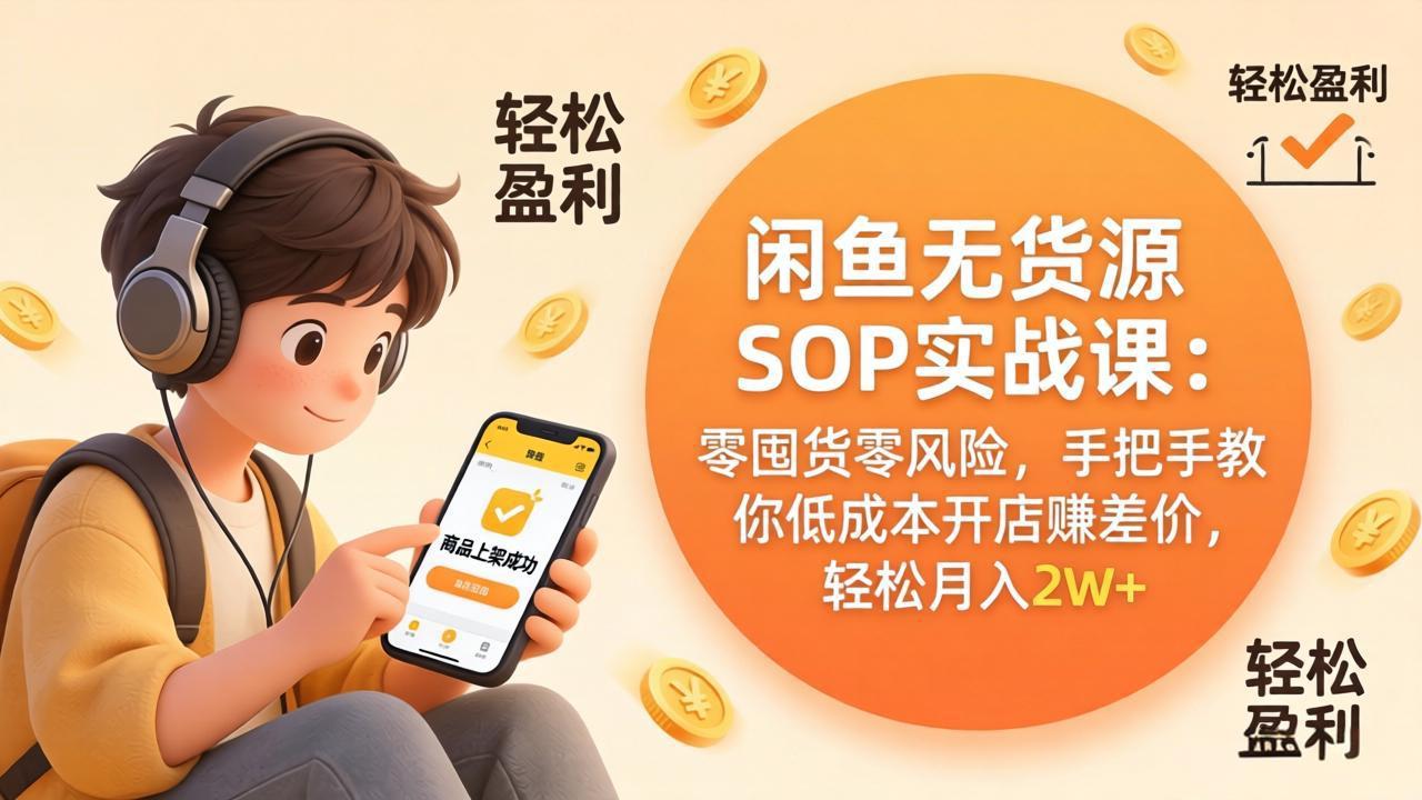 闲鱼无货源SOP实战课：零囤货零风险，手把手教你低成本开店赚差价，轻松月入2w+-轻创星球网