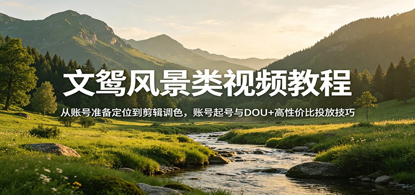 文鸳风景类视频教程：从账号准备定位到剪辑调色，账号起号与DOU+高性价比投放技巧-轻创星球网