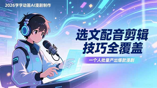 2026字字动画AI漫剧制作-1期，选文配音剪辑技巧全覆盖，一个人就能批量产出爆款漫剧-轻创星球网