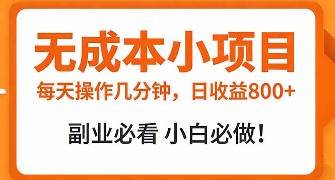 无成本小项目 每天操作几分钟,真实日收益800+ 副业必看 小白必做!-轻创星球网