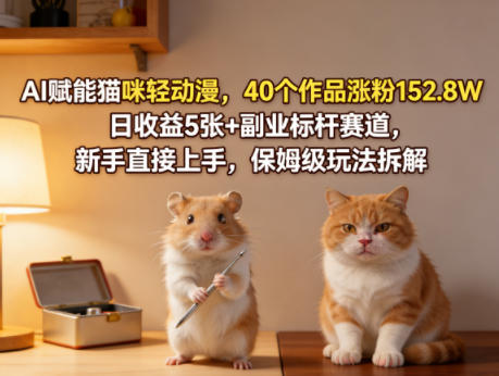 AI赋能猫咪轻动漫，40个作品涨粉152.8W，日收益5张+副业标杆赛道，新手直接上手，保姆级玩法拆解-轻创星球网