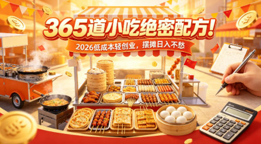 365道小吃绝密配方！2026低成本轻创业，摆摊日入不愁-轻创星球网