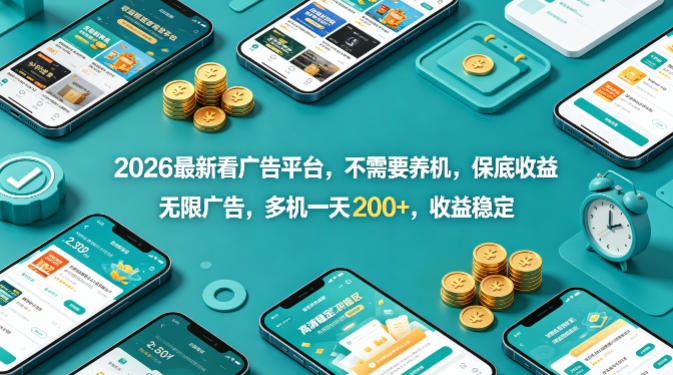 2026最新看广告平台，不需要养机，保底收益，无限广告，多机一天200+，收益稳定【揭秘】-轻创星球网