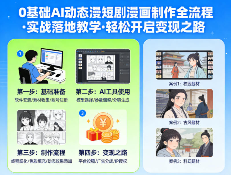 0基础AI动态漫短剧漫画制作全流程，实战落地教学，轻松开启变现之路-轻创星球网
