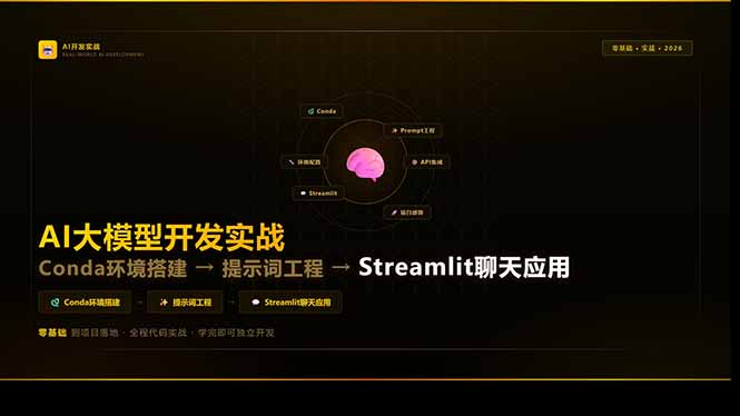 AI大模型开发实战：Conda环境搭建→提示词工程→Streamlit聊天应用，零基础到项目落地-轻创星球网