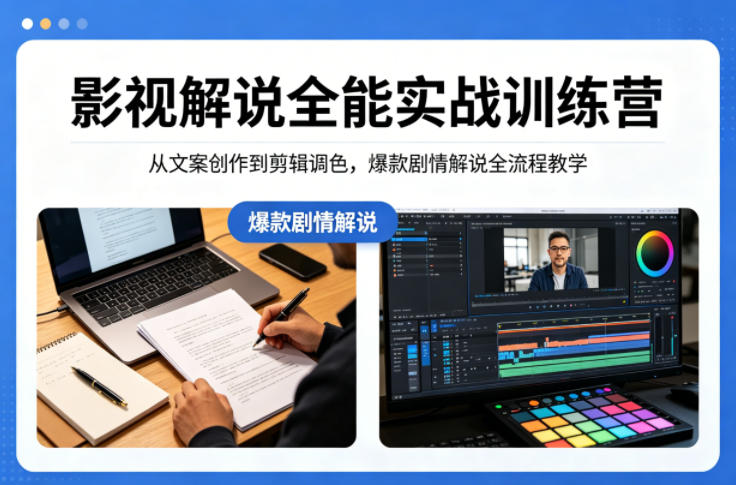 影视解说全能实战训练营：从文案创作到剪辑调色，爆款剧情解说全流程教学-轻创星球网