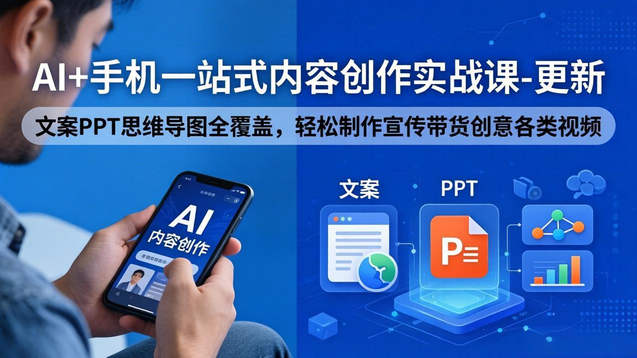 AI+手机一站式内容创作实战课-更新，文案PPT思维导图全覆盖，轻松制作宣传带货创意各类视频-轻创星球网