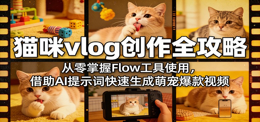 猫咪vlog创作全攻略：从零掌握Flow工具使用，借助AI提示词快速生成萌宠爆款视频-轻创星球网