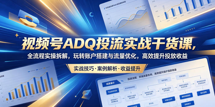 视频号ADQ投流实战干货课，全流程实操拆解，玩转账户搭建与流量优化，高效提升投放收益-轻创星球网