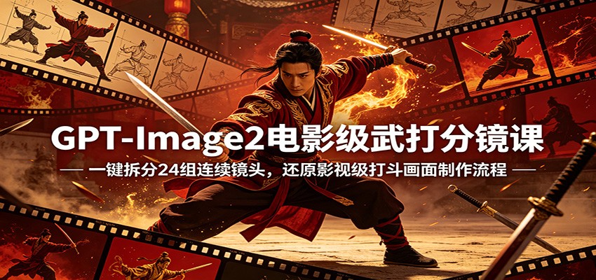 GPT-Image2电影级武打分镜课：一键拆分24组连续镜头，还原影视级打斗画面制作流程-轻创星球网