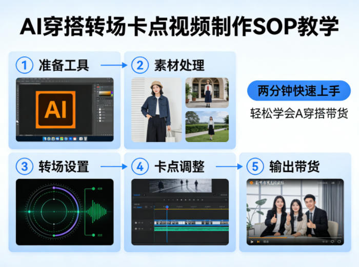 AI穿搭转场卡点视频制作SOP教学，两分钟快速上手，轻松学会AI穿搭带货-轻创星球网