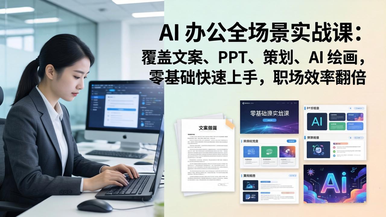 AI 办公全场景实战课：覆盖文案、PPT、策划、AI 绘画，零基础快速上手，职场效率翻倍-轻创星球网