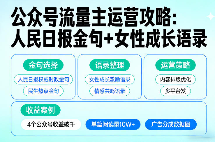 利用人民日报金句+女性成长语录做公众号流量主，4个公众号收益破千-轻创星球网