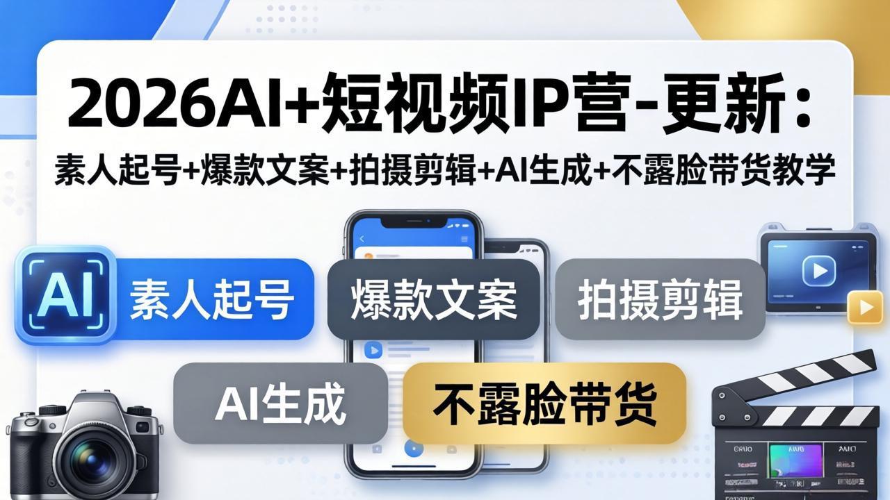 2026AI+短视频IP营-更新：素人起号+爆款文案+拍摄剪辑+AI生成+不露脸带货教学-轻创星球网