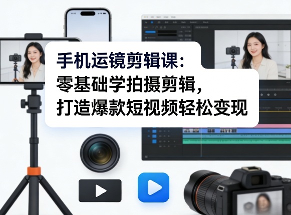 手机运镜剪辑课：零基础学拍摄剪辑，打造爆款短视频轻松变现-轻创星球网