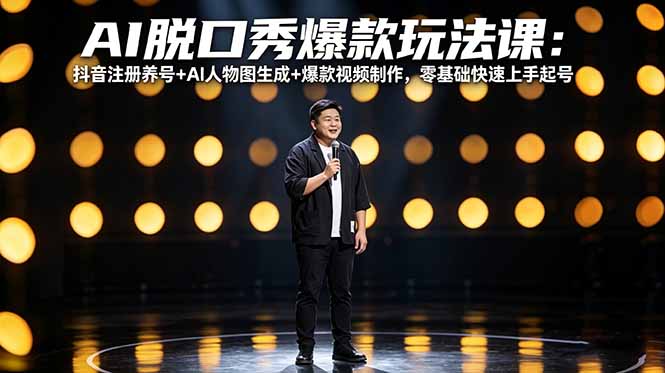 AI脱口秀爆款玩法课：抖音注册养号+AI人物图生成+爆款视频制作，零基础快速上手起号-轻创星球网