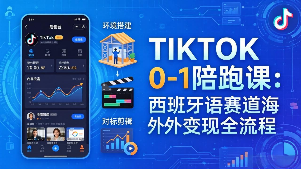 TIKTOK 0-1 陪跑课：从环境搭建到刷对标剪辑，西班牙语赛道海外变现全流程-轻创星球网