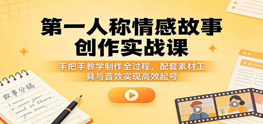 第一人称情感故事创作实战课：手把手教学制作全过程，配套素材工具与音效实现高效起号-轻创星球网