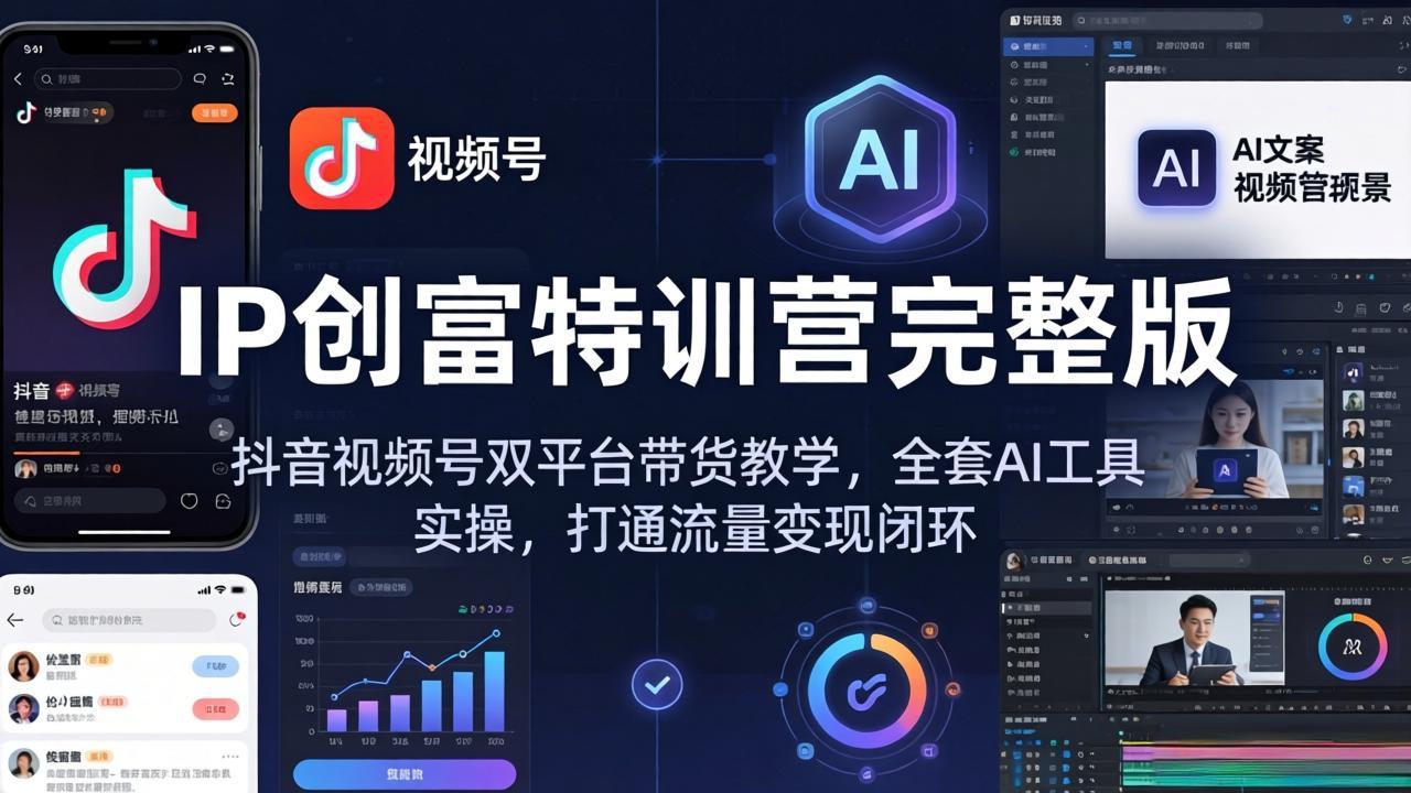 IP创富特训营完整版：抖音视频号双平台带货教学，全套AI工具实操，打通流量变现闭环-轻创星球网