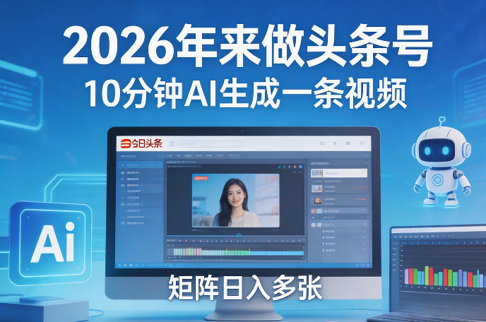 2026年来做头条号，10分钟AI生成一条视频，矩阵日入多张-轻创星球网