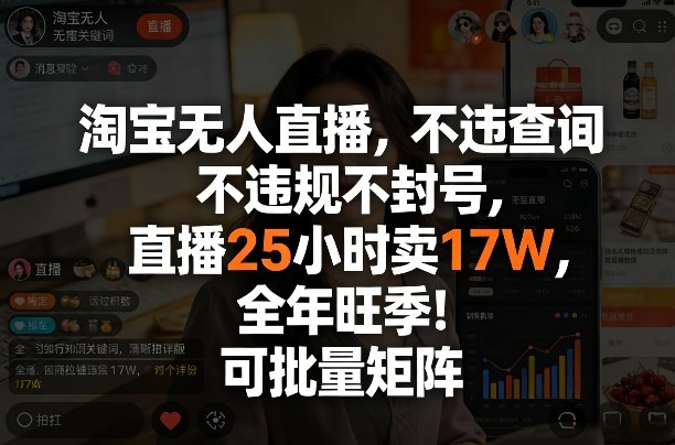 淘宝无人直播，不违规不封号，直播25小时卖17W，全年旺季！可批量矩阵【揭秘】-轻创星球网