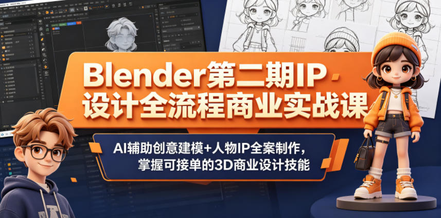 Blender第二期IP设计全流程商业实战课，AI辅助创意建模+人物IP全案制作，掌握可接单的3D商业设计技能-轻创星球网
