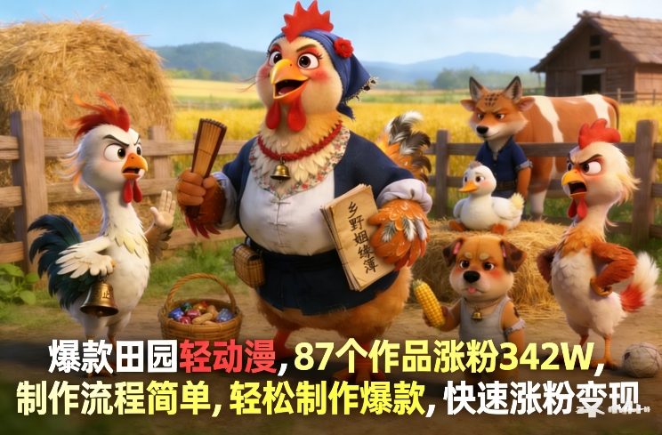 爆款田园轻动漫，87个作品涨粉342W，制作流程简单，轻松制作爆款，快速涨粉变现-轻创星球网