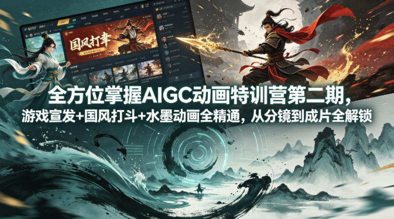 全方位掌握AIGC动画特训营第二期，游戏宣发+国风打斗+水墨动画全精通，从分镜到成片全解锁-轻创星球网