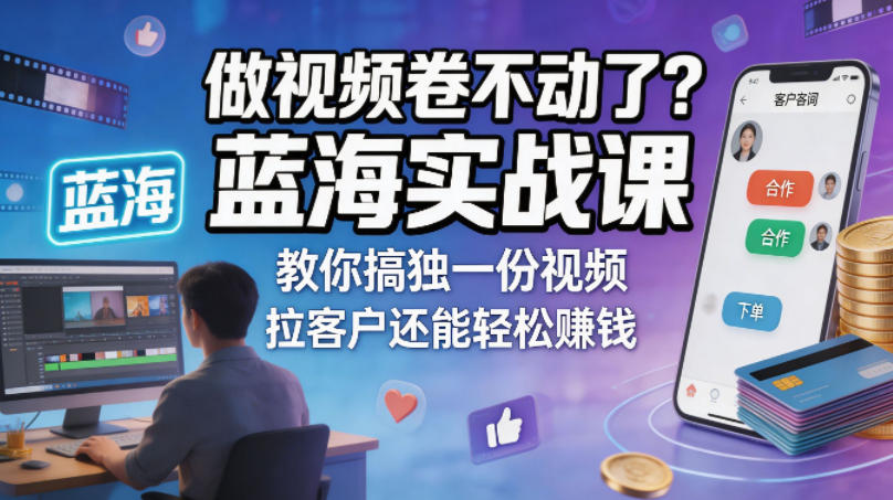 做视频卷不动了？蓝海实战课教你搞独一份视频，拉客户还能轻松賺钱！【原创双语字幕】-轻创星球网