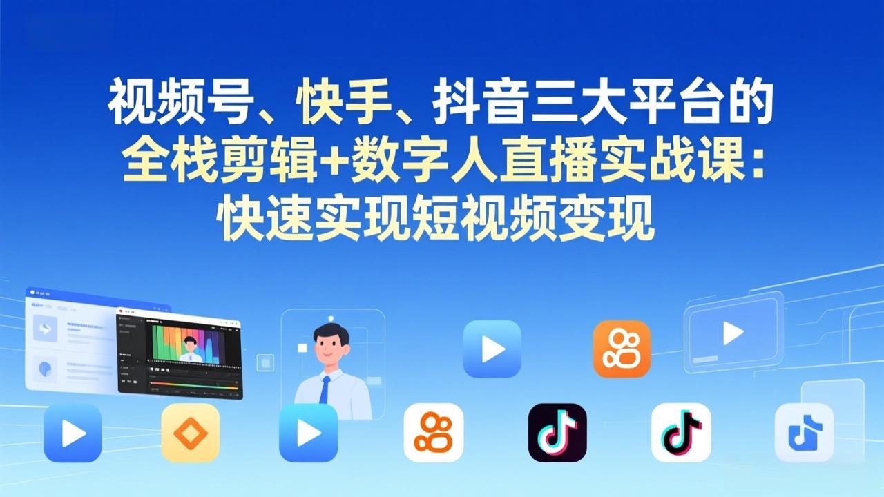 视频号+快手+抖音三大平台的全栈剪辑+数字人直播实战课-3月更新：快速实现短视频变现-轻创星球网